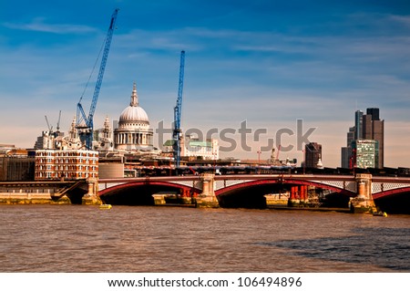 Construction sites downtown London around St.Paul\'s Cathedral