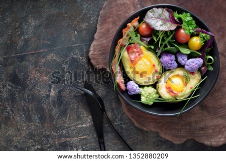 Similar – Image, Stock Photo Cauliflower with bacon placed on ceramic plate