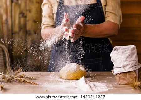 Similar – Image, Stock Photo Baker rolling out dough in kitchen