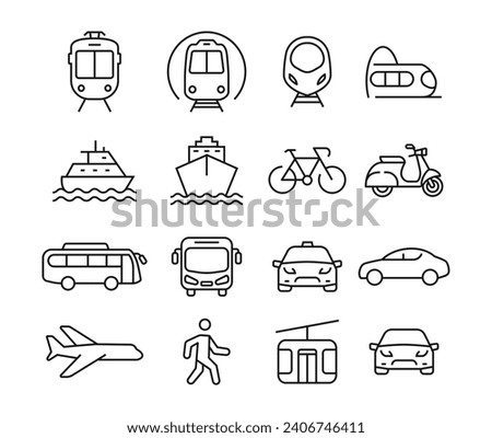 Transport for travel icons set stock illustration