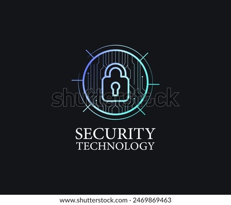 Cyber security icon Shield with electronic components and padlock logo	