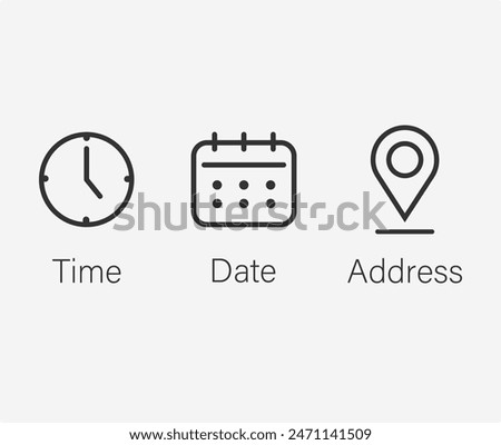 Date, time, location address icon set template	