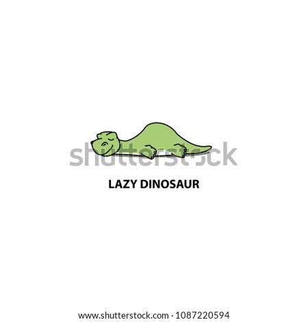 Lazy dinosaur, cute apatosaurus sleeping icon, logo design, vector illustration