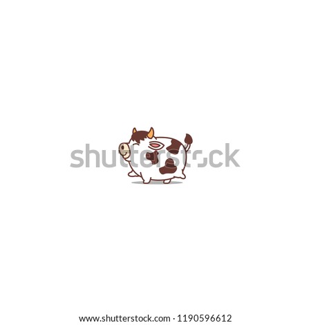 Fat cow walking cartoon icon, vector illustration