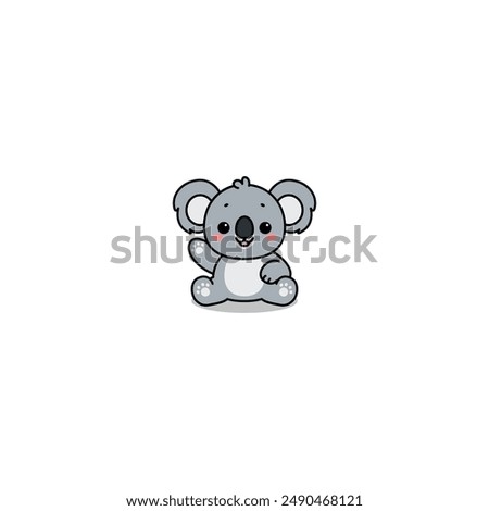 Cute koala sitting and waving paw cartoon, vector illustration