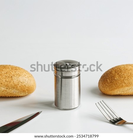 Image, Stock Photo Bread and dishware near window of countryside dwelling