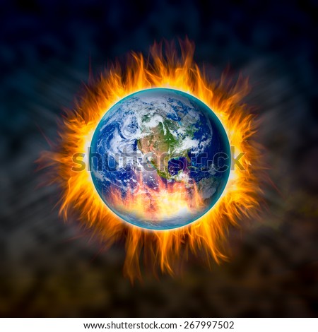 Globe catching fire in doomsday concept, Elements of this image furnished by NASA