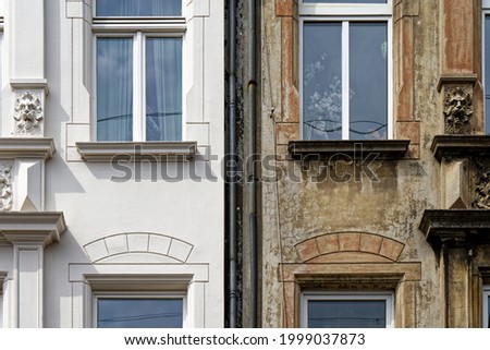 Similar – Image, Stock Photo Renovated old buildings with beautiful facade of light sandstone on the banks of the river Main in Frankfurt am Main in Hesse