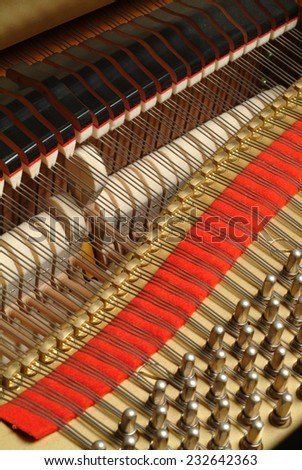 Internal of a grand piano - strings and hammers