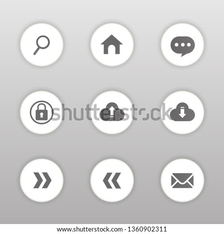 Vector circle button icon set,Home,Search,Help,Upload,Download,Login,E-mail,Next,Prev.