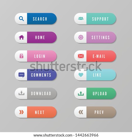 Vector set of gradient button web icon-search,home,login,comments,download,next,support,e-mail,like,upload,prev.