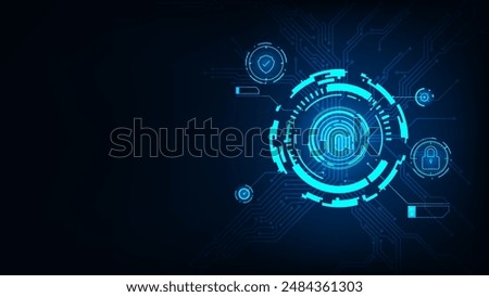 Abstract technology cyber security online banking concept. Fingerprint on circuit board.