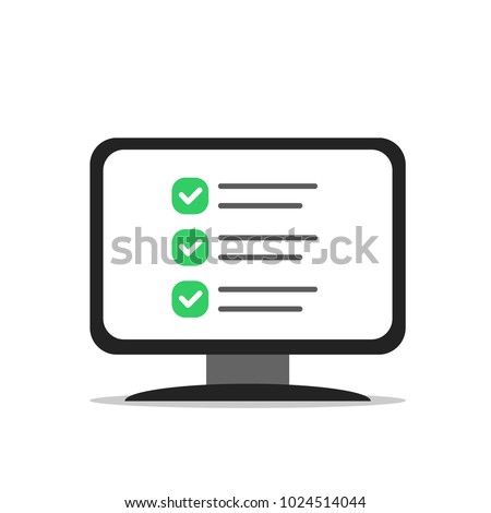 Checklist on the computer screen. Isolated vector illustration in flat style. 