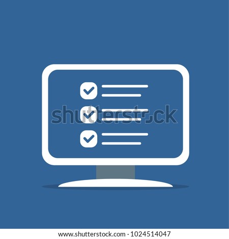 Checklist on the computer screen. Isolated vector illustration in flat style. 