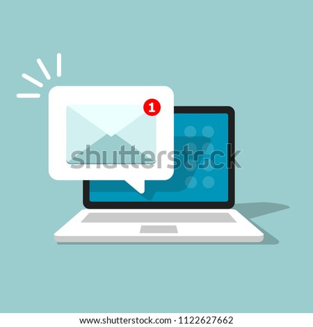 Unread email notification. New message on the laptop screen. Vector illustration.