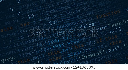 Programming Code. Gyberspace background. Javascript, html and php script.