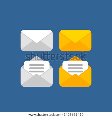Envelope icon set. Vector illustration. Open and close envelopes.