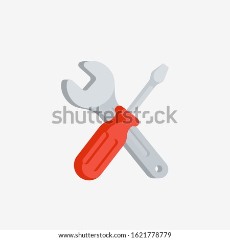Service, icon concept. Wrench and screwdriver. Work tools vector illusrtation in flat style. Service, icon concept. Wrench and screwdriver. Work tools vector illusrtation in flat style.
