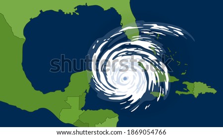 Tropical cyclone in the gulf of mexican. Huge hurricane, view from space. Weather forecast. Storm on the coast of florida and mexico. Vector illustration.
