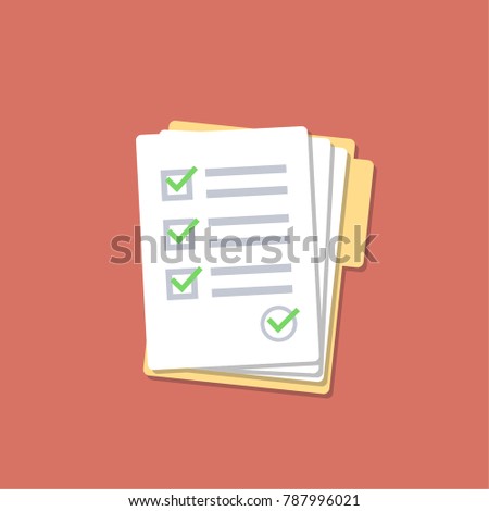 Checklist. Isolated vector illustration.
Folder and stack of white papers. Flat design.