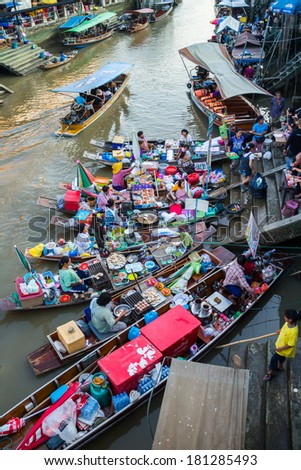 AMPHAWA, THAILAND -Feb 23: Amphawa market canal, most famous floating market and cultural tourist destination on February 23, 2014 in Amphawa , Bangkok,Thailand.