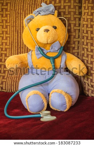 stethoscope ,doll bear toy with medical equipment