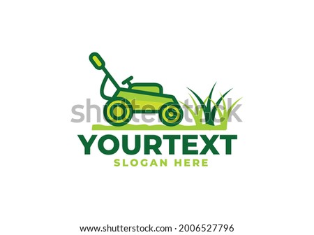 lawnmower logo or icon, lawn moving and lawn care service logo , cutting grass company logo vector
