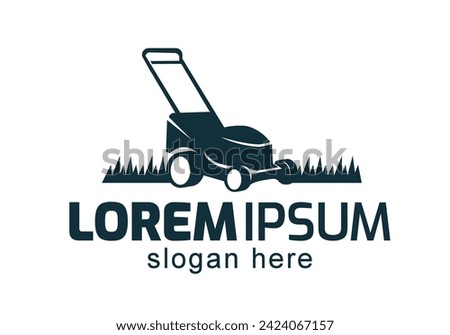 lawnmower logo or icon, lawn moving and lawn care service logo , cutting grass company logo vector 