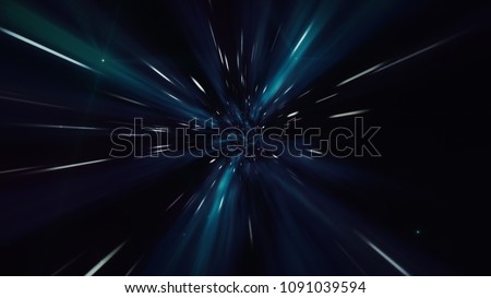 Interstellar travel through a dark blue wormhole filled with stars. Space journey through time continuum. Warp in science fiction black hole vortex hyperspace tunnel Photo stock © 