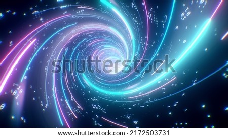 Flying inside digital data tunnel. Futuristic abstract background with neon rays. Concept for big data, blockchain, cryptocurreny, internet, hyperspace and space travel. 4k 3D render ストックフォト © 