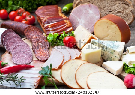 Similar – Image, Stock Photo Meat Sausage Cheese Bread