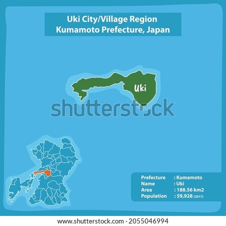Uki City Village Region Kumamoto Prefecture Map, Japan Zdjęcia stock © 