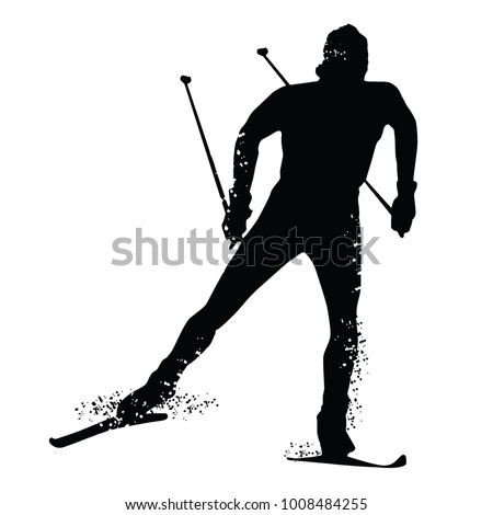 Silhouette cross country skiing isolated on white background. Vector illustrations