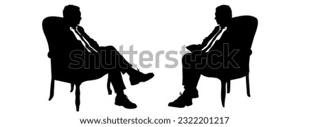 Silhouettes of two men leading conversations sitting in classic armchairs. Illustrator 