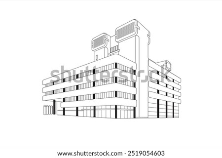 Illustration of the Dortmund Center for Medicine and Health building. Located in Dortmund, Germany. Black thin line illustration.