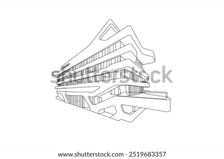 Line illustration of the FOM University building on the Toulouser Allee in Düsseldorf, Germany