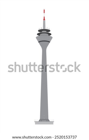 Line illustration of the Rheinturm tower building in the Rheinpark in Düsseldorf, Germany