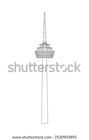 Line illustration of the Colonius telecommunications tower in Cologne, Germany