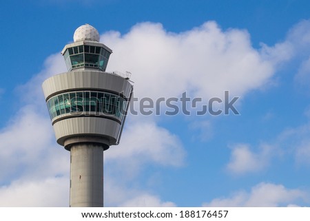 Air control tower in the Netherland\'s morning light.