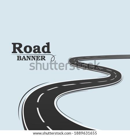 Blue banner, long road. Winding road on a blue background. Road banner. A simple image of a road on a blank background.
