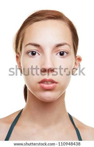 Young Woman With Blank Expression On Her Face Stock Photo 110948438 ...