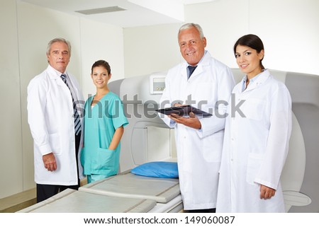 Doctors team with nurse in radiology in a hospital