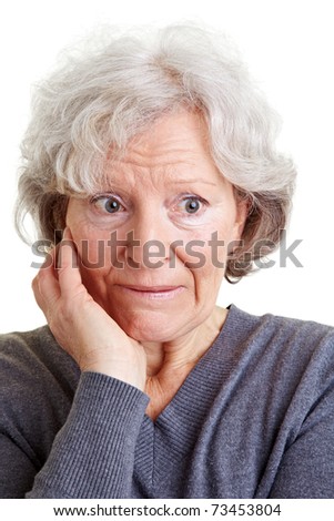 Embarrassed Old Senior Woman Looking Shy To The Side Stock Photo ...