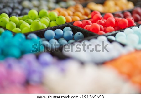 Colorful selection of pearls in an arts & crafts store