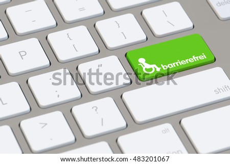 German word 'barrierefrei' (barrier-free) on a computer keyboard (3D Rendering) Stock foto © 