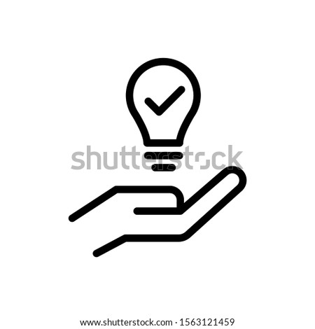 Hand and a lamp icon, Propose brilliant idea, Suggest, offer, present new idea,solution, plan vector icon in line art style on white background Foto d'archivio © 