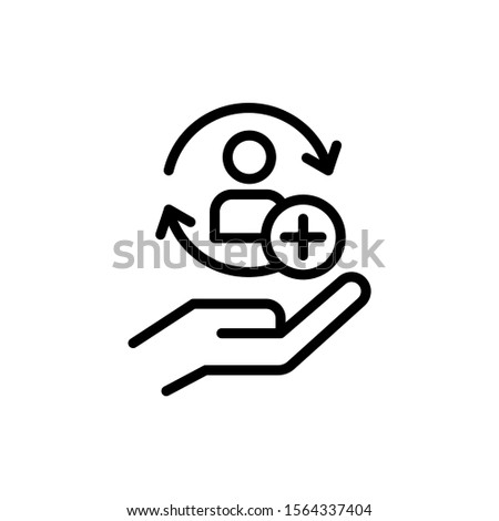 Full customer care service icon with add sign in line art style on white background