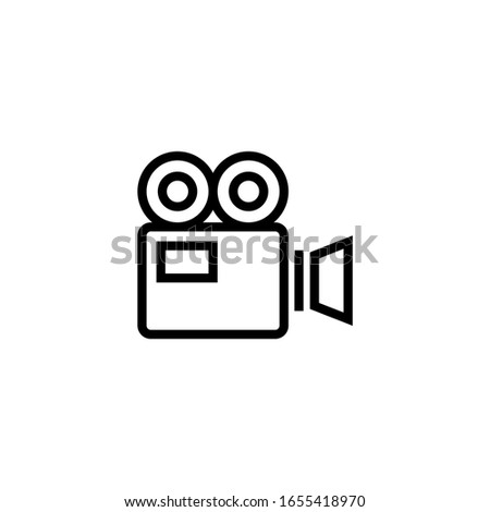 Old video camera vector icon in linear, outline icon isolated on white background