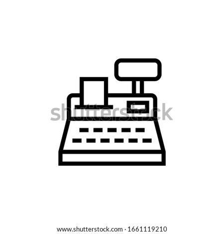 Cashier machine icon in linear, outline icon isolated on white background