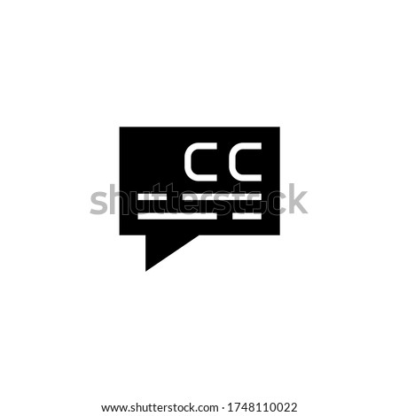 Subtitle vector icon in black flat glyph, filled style isolated on white background